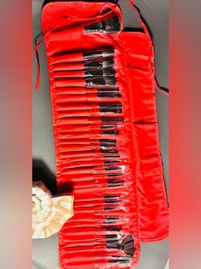 Complete Makeup Brush Set in Red Brush Roll